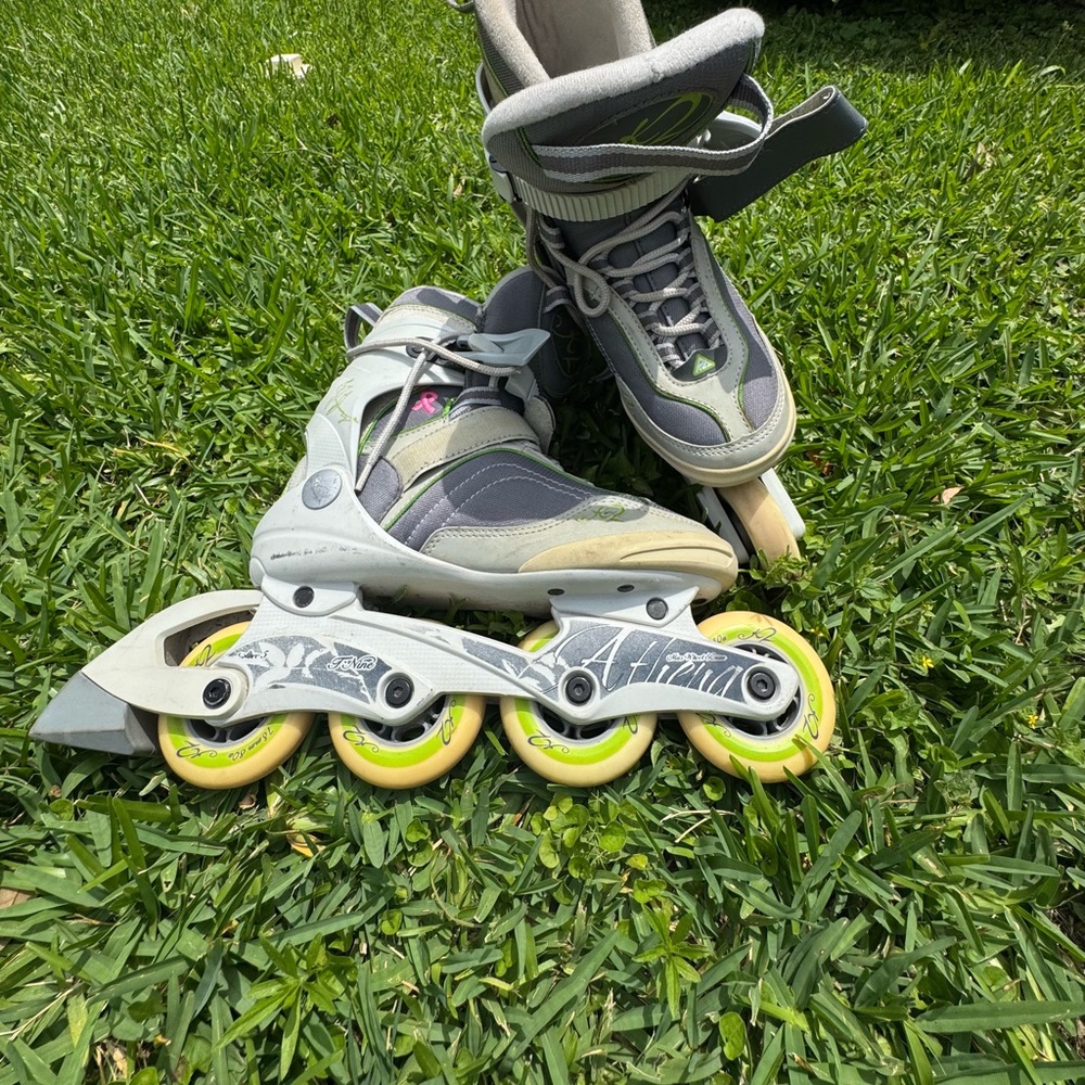 Athena Alexander Gray and Green Rollerblades